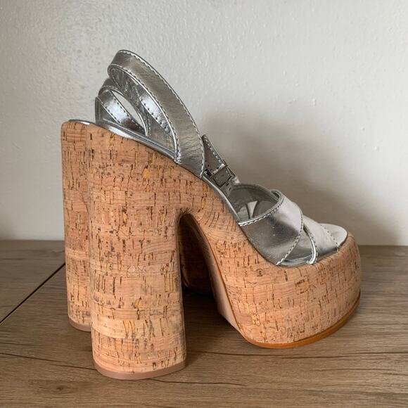 Schutz Pattie Platform Pump Heels sz 8 US Chunky Sandal Silver Cork Cyber Y2K - Picture 5 of 13